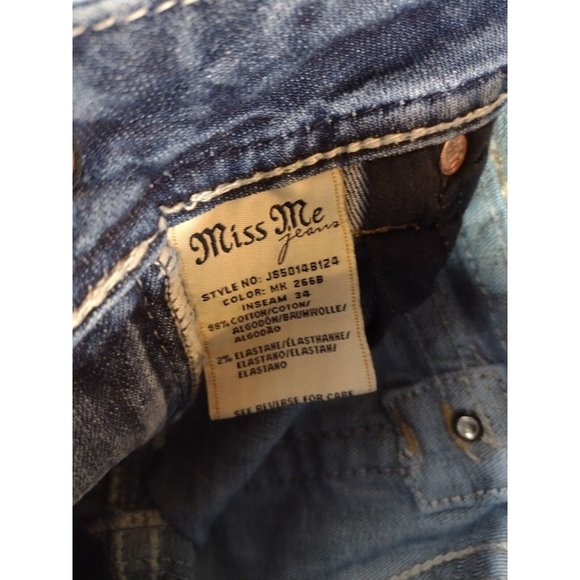 Miss Me Distressed Signature Boot Thick Stitch Flap Pocket Jeans Size 25 - Picture 10 of 11
